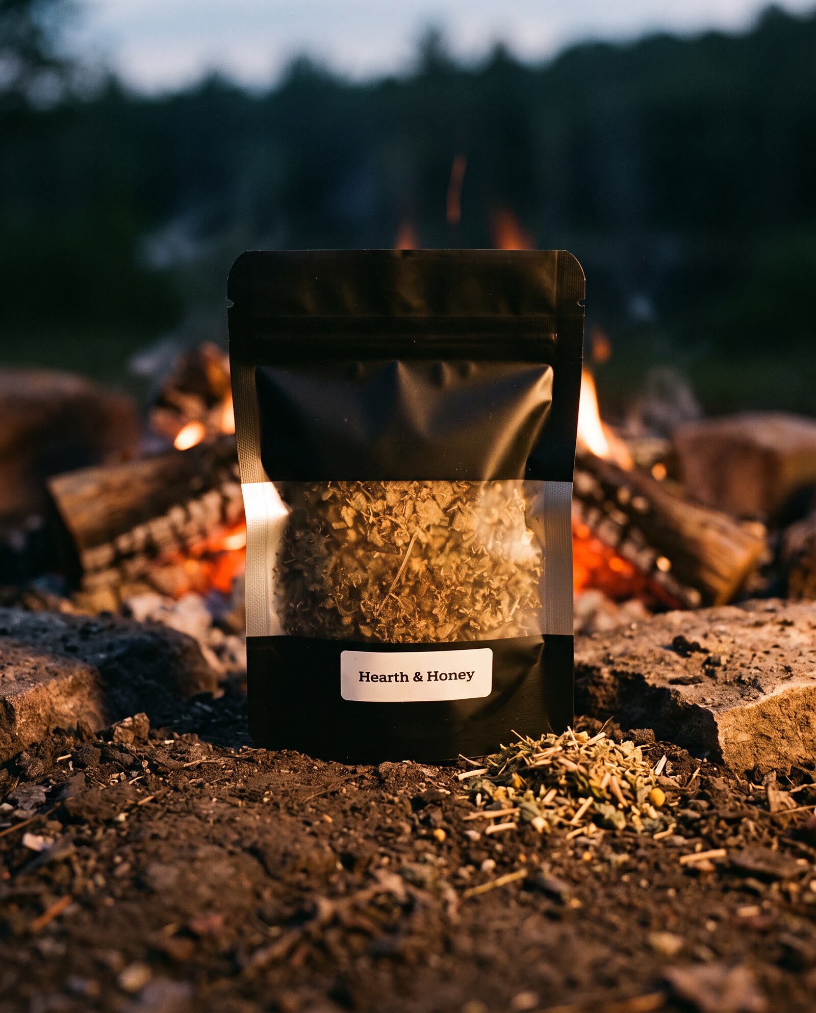 Hearth & Honey — close-up of the herb blend in its matte black pouch