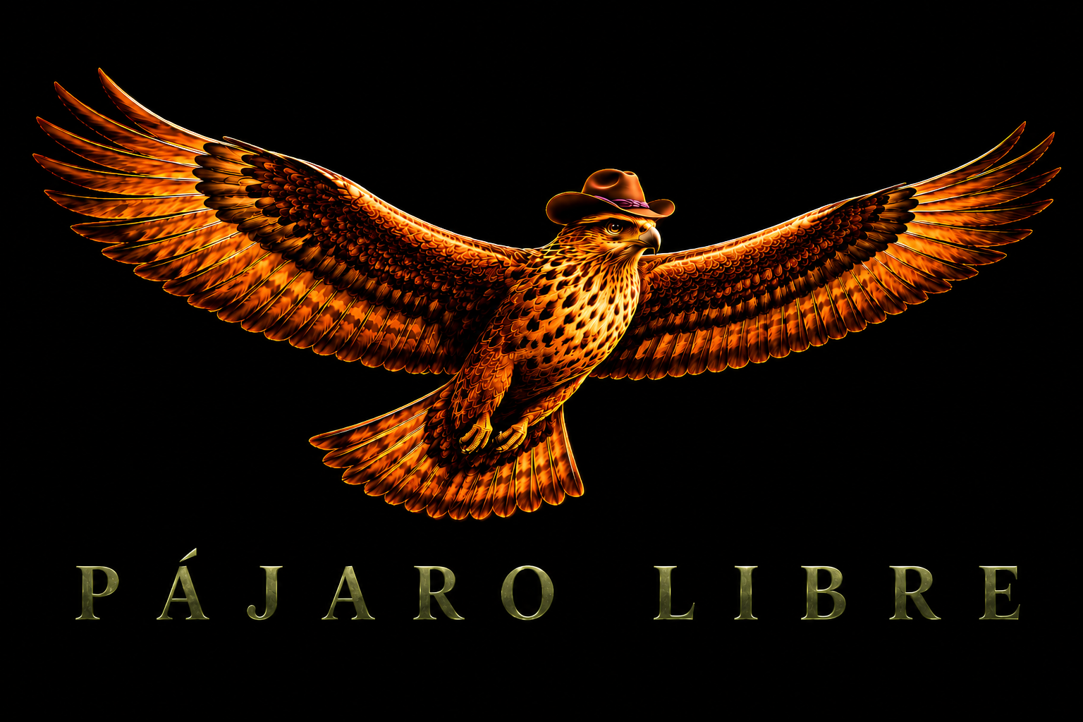 Pájaro Libre Botánica — a hawk in a cowboy hat, wings spread